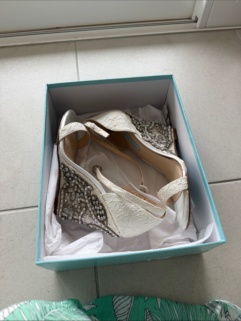 Betsey Johnson Ivory Embellished Lace Heels - Picture 6 of 9